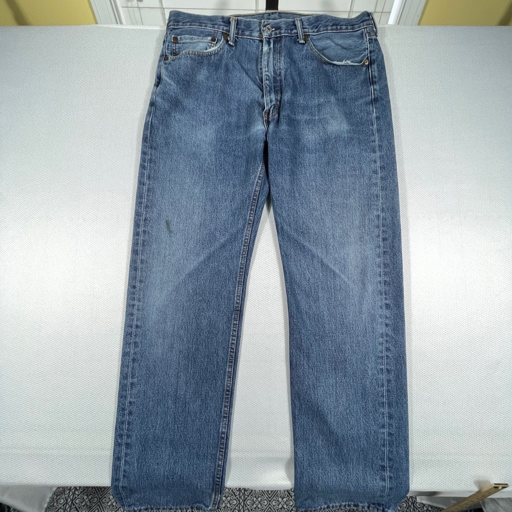 Levi 505 Regular Fit Straight Leg Blue Denim Jeans Mens 38x34 Medium Wash‎
